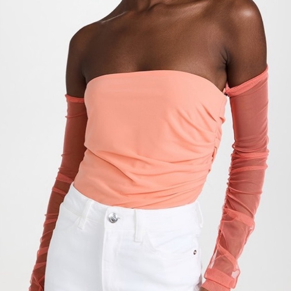 Helmut Lang Sheer Sleeve Tube Top in Coral, NWT, Size M